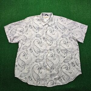 Tommy Bahama Shirt Mens 2XL White Paisley Button Up Linen Beach Camp Casual